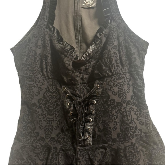 Killstar Gothic Black Velvet Damask Halter Dress Lace Up Corset Tulle Hem XXL - Picture 12 of 16